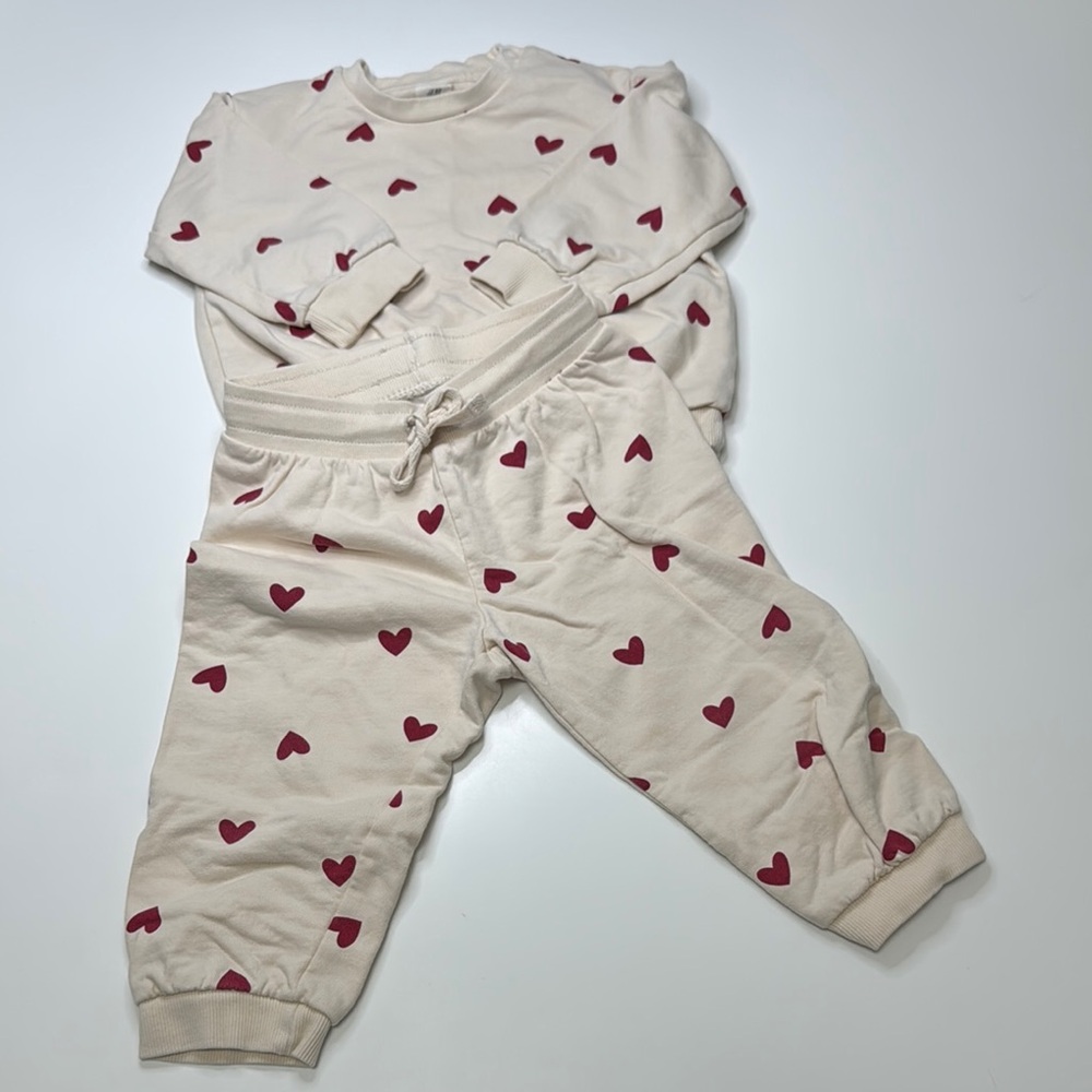 H&M Cream and Red Heart Print Baby Outfit